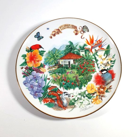 Vintage Hawaiian Garden Plate Gardens Of Beauty By Dot Barlowe RECO 1989 9.25 - Picture 4 of 8